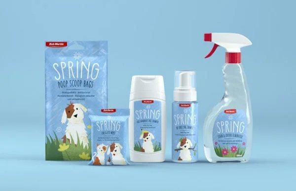 Spring Poop Scoop Bags Blue White Dog Illustration