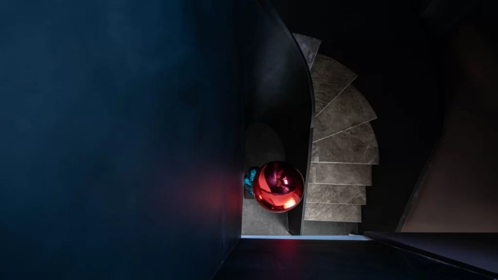 Staircase Contemporary Dark Tones Marble Red Sphere