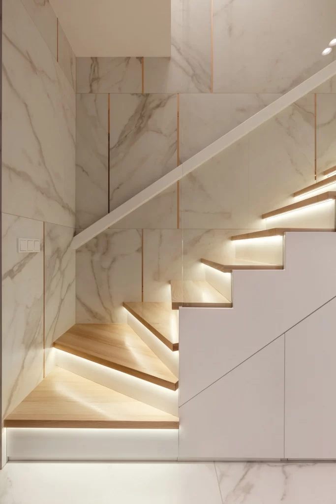 Staircase Contemporary Marble Neutral Wood