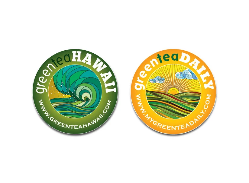 Sticker Design Green Tea Hawaii Sunrise Minimalist Colorful Branding