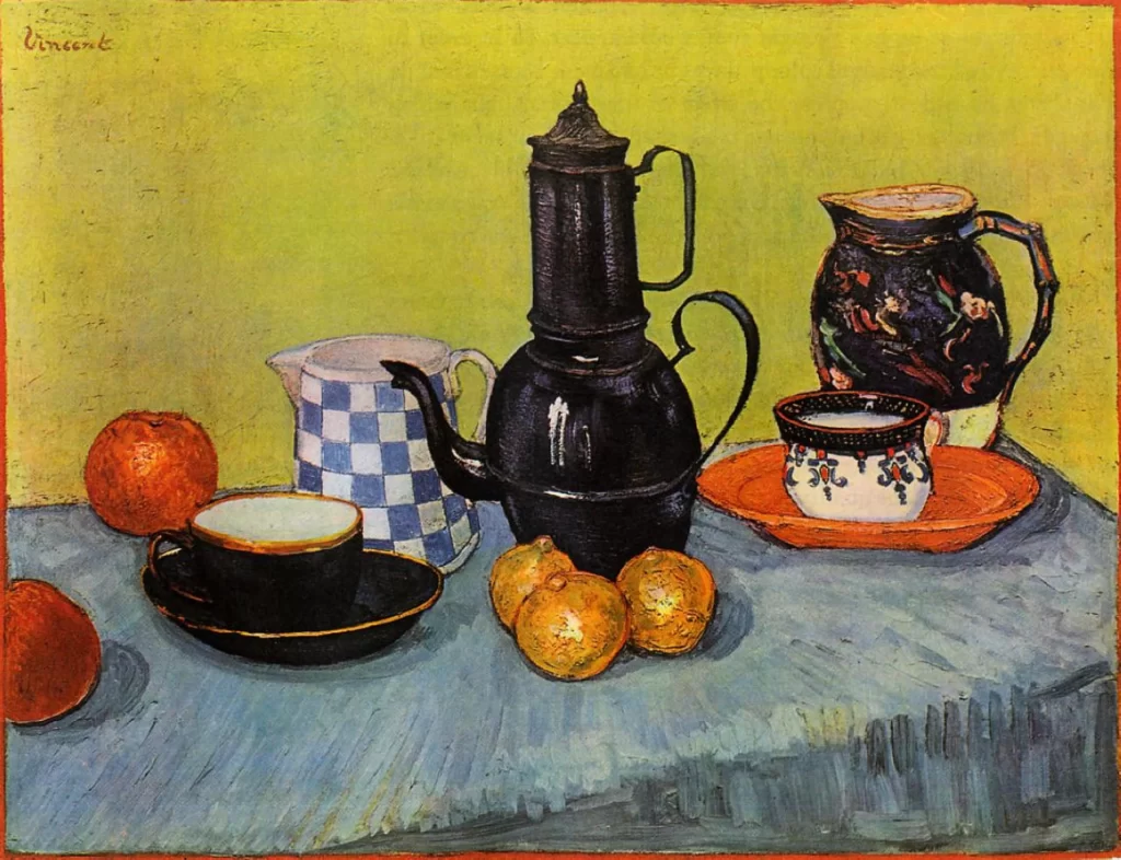 Still Life Blue Enamel Coffeepot Earthenware and Fruit Van Gogh