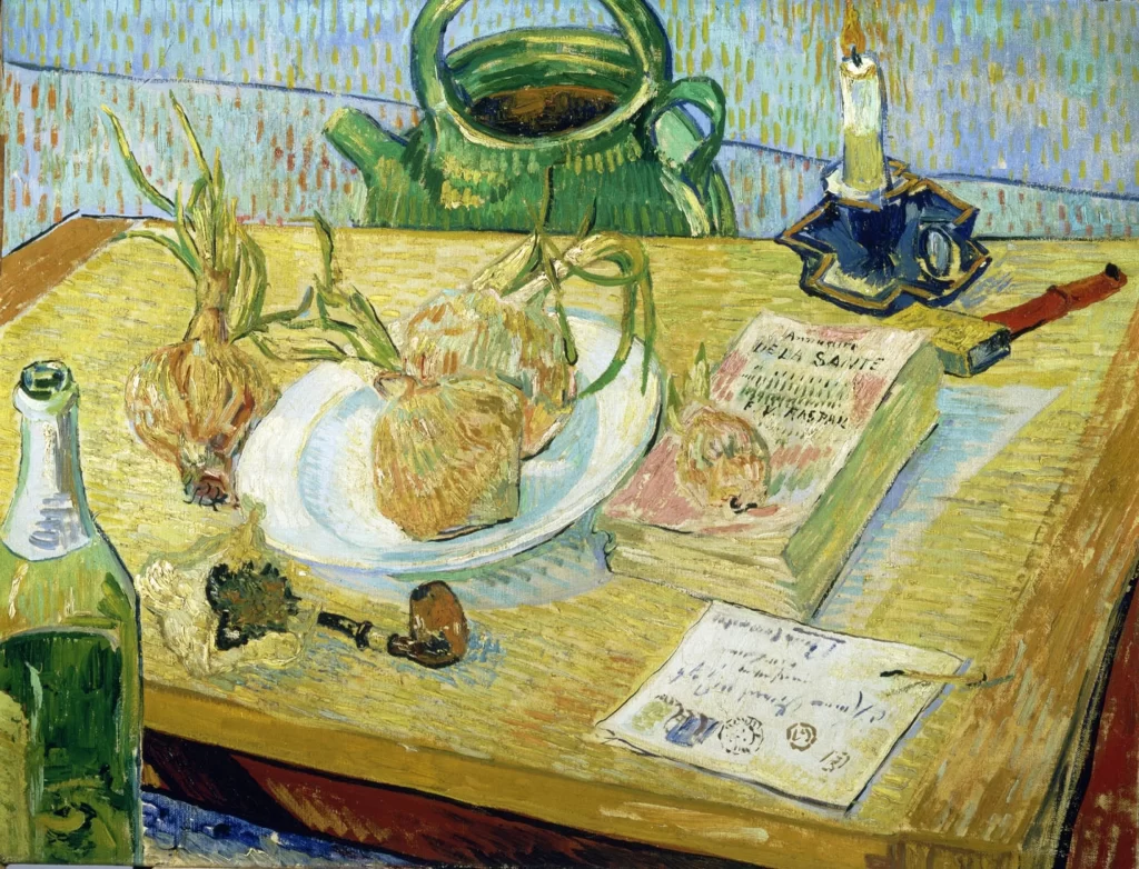 Still Life Drawing Board Pipe Onions and Sealing Wax Van Gogh