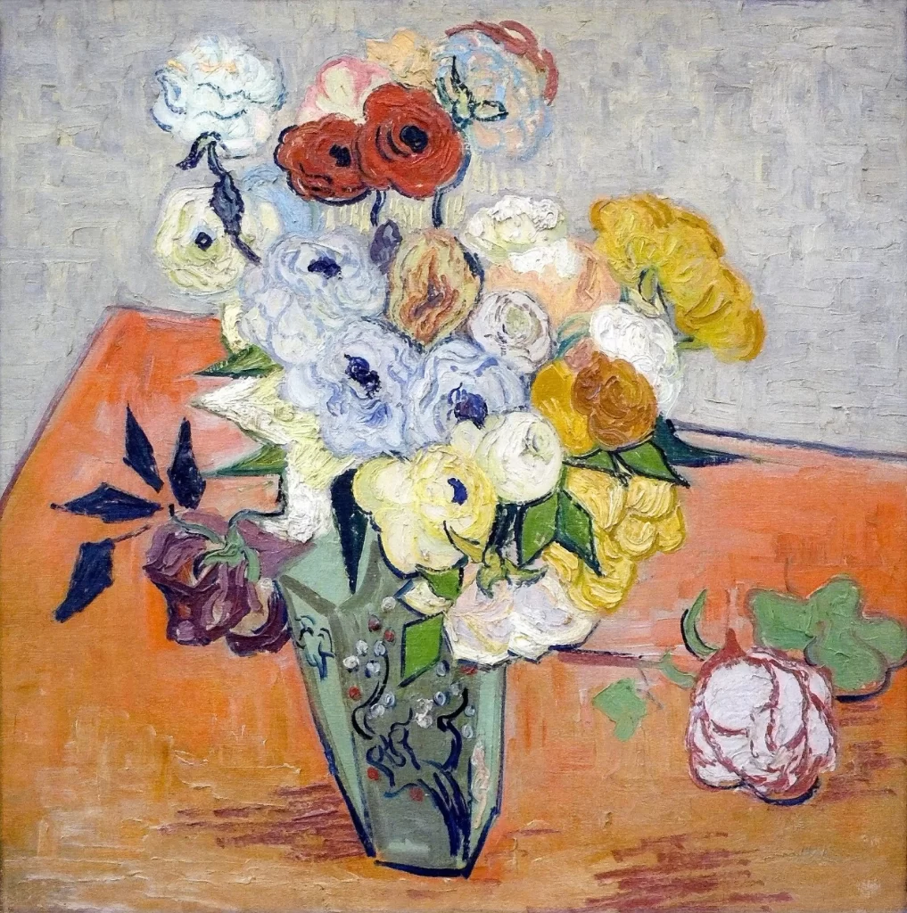 Still Life Japanese Vase with Roses and Anemones Van Gogh