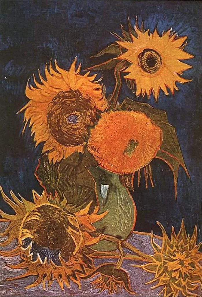 Still Life Vase with Five Sunflowers Van Gogh