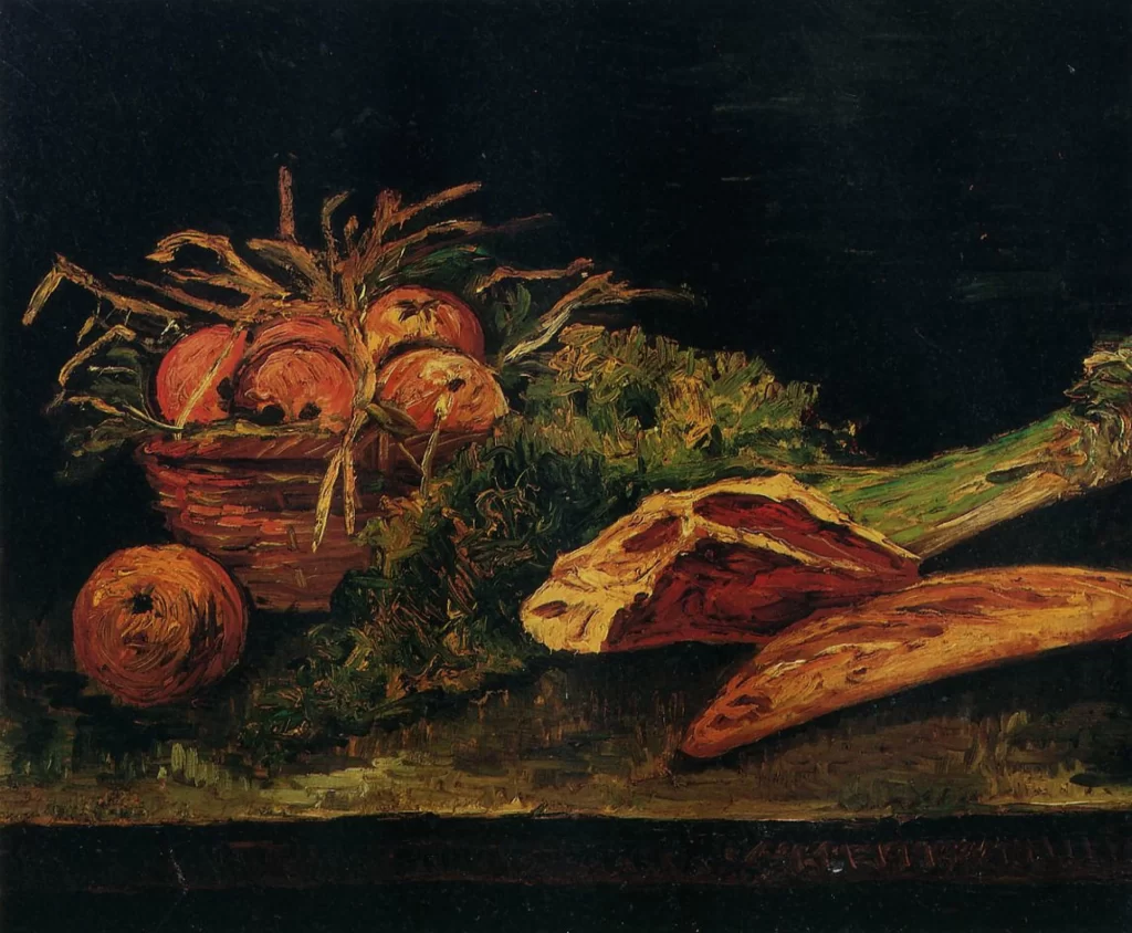 Still Life with Apples Meat and a Roll Van Gogh