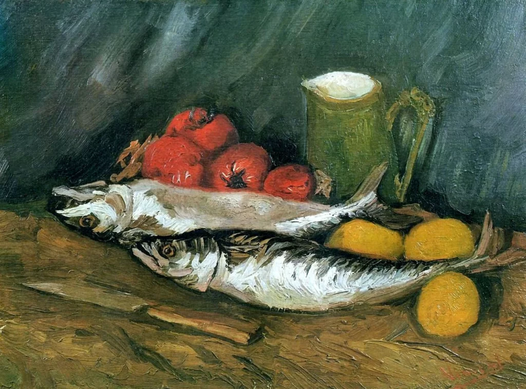 Still Life with Mackerels Lemons and Tomatoes Van Gogh
