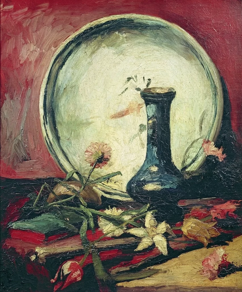 Still Life with Plate Vase and Flowers Van Gogh
