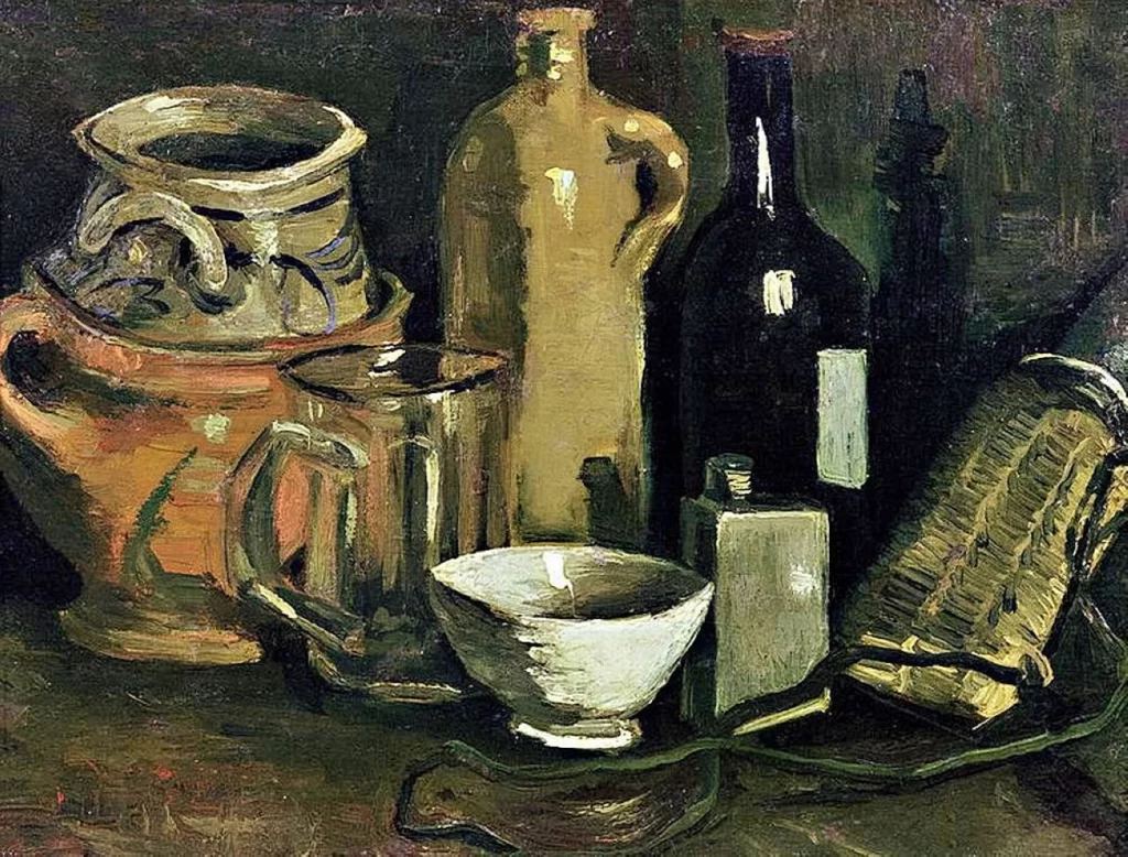 Still Life with Pottery Beer Glass and Bottle Van Gogh