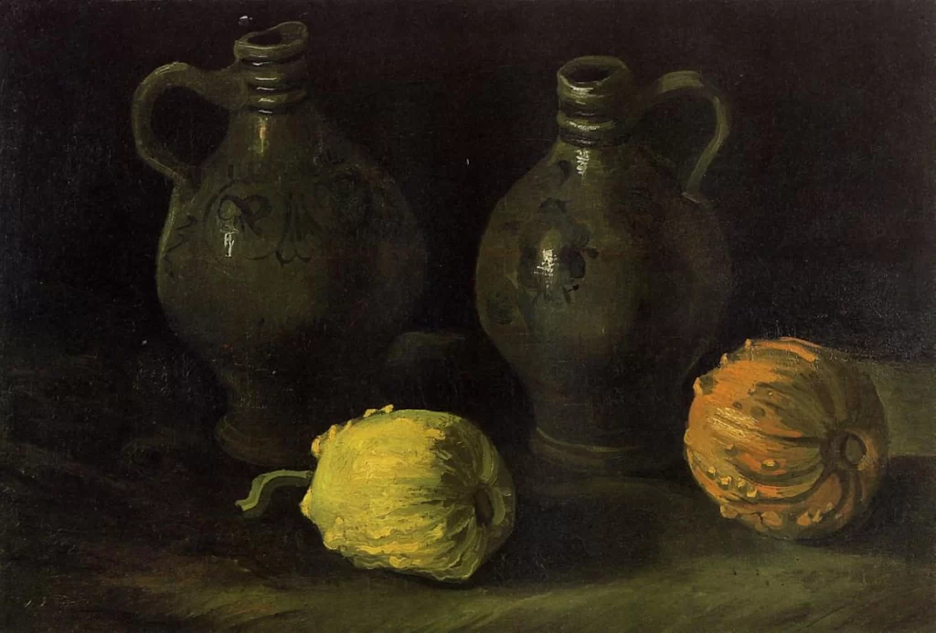 Still Life with Two Jars and Two Pumpkins Van Gogh