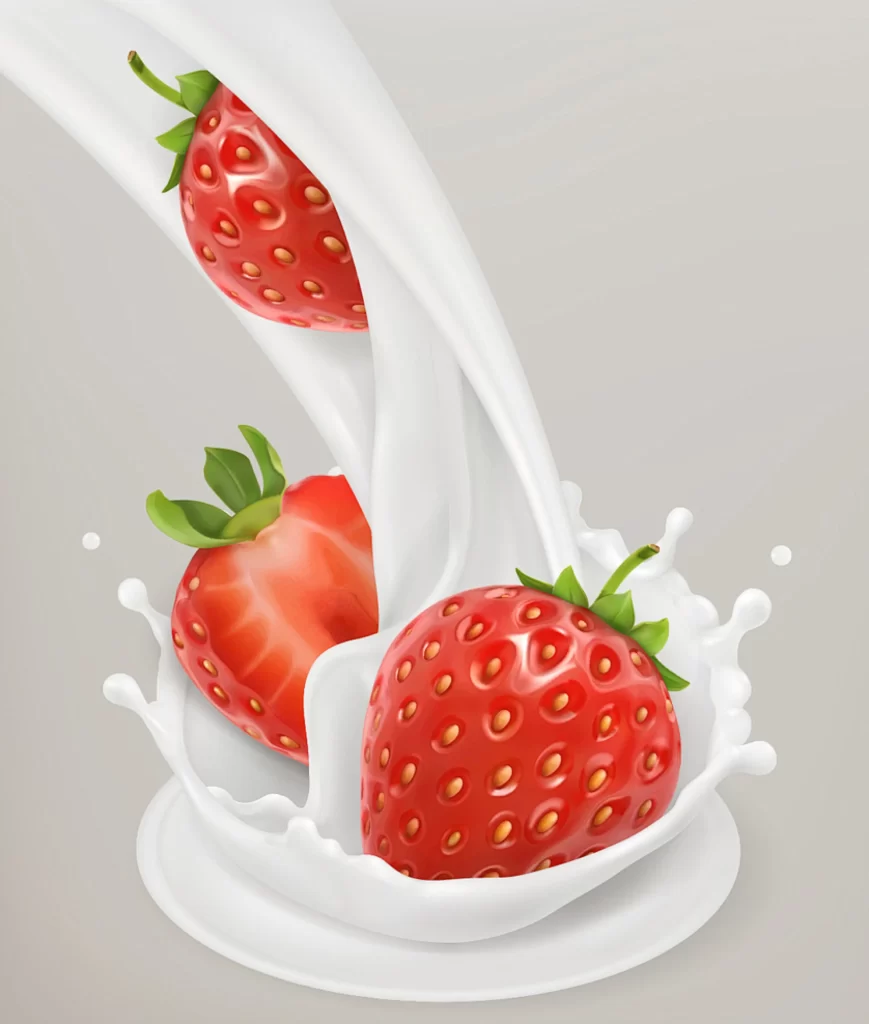Strawberries Milk Splash Freshness Red