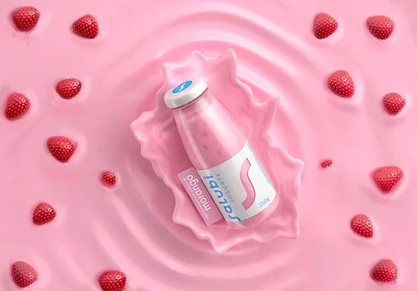 Strawberry Yogurt Pink Bottle Fresh Creamy Design