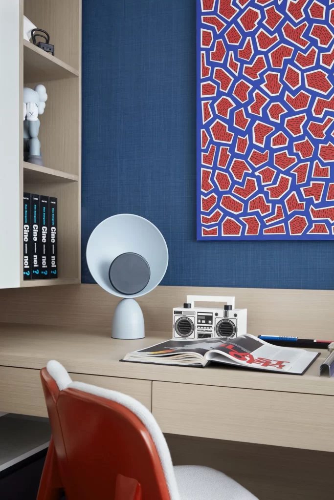 Study Room Contemporary Blue Red White Wood
