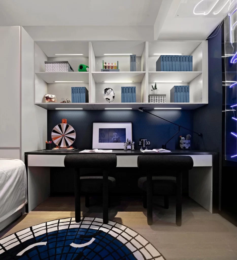Study Room Contemporary Blue White Black Minimalist