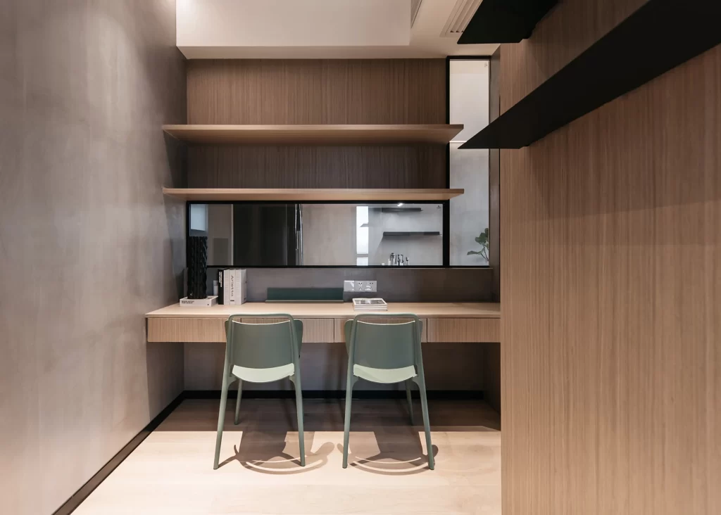 Study Room Contemporary Neutral Light Wood Green Chairs