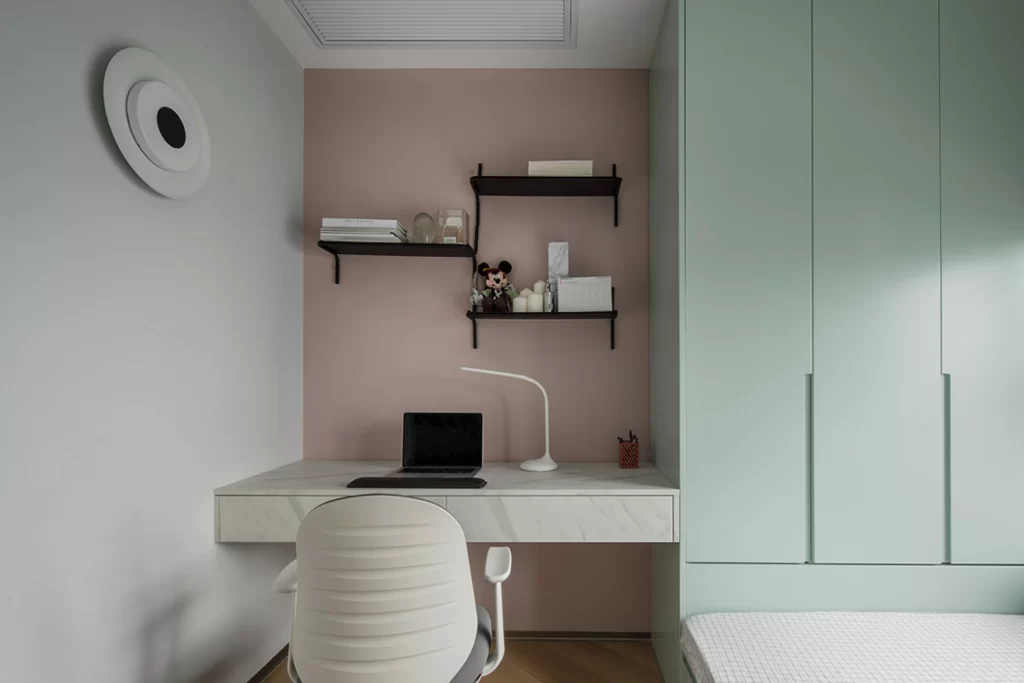 Study Room Modern Minimalist Pastel Pink Mint Green Neutral Tones