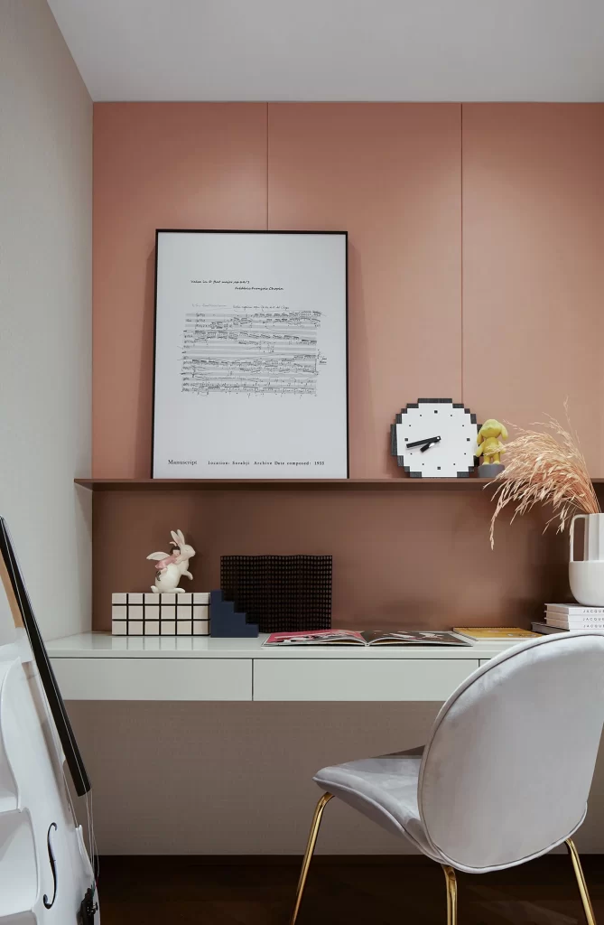 Study Room Modern Minimalist Pink White Gold Accents
