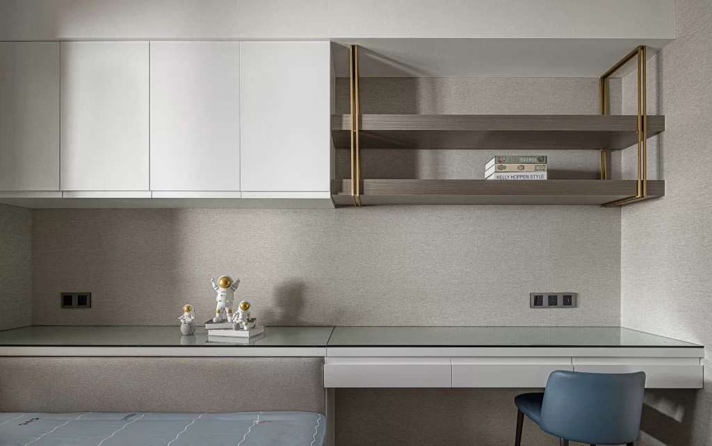 Study Space Neutral Tones Minimalist Floating Shelves