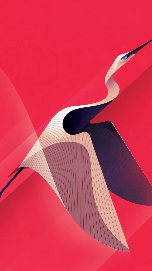 Stylized Bird Red Background Geometric Shapes Lines