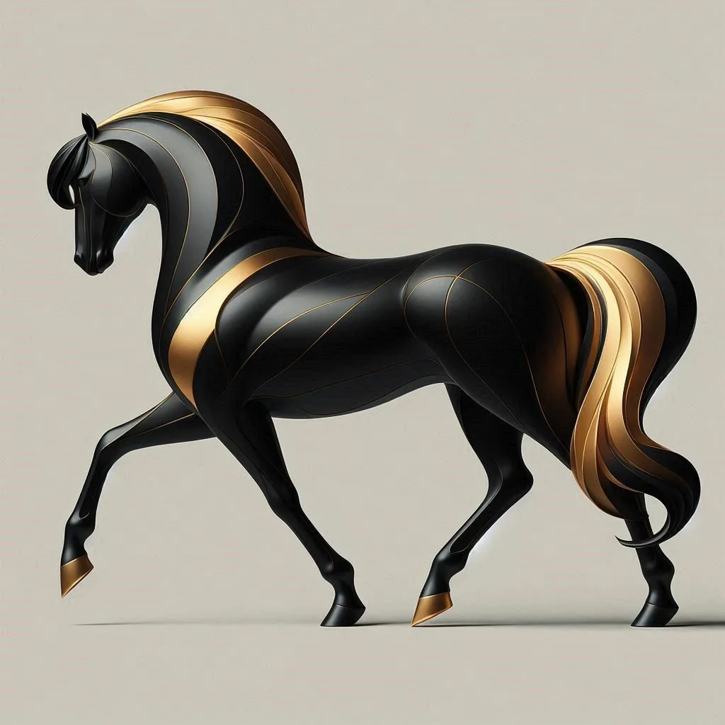 Stylized Horse Black Gold Art Deco Sculpture