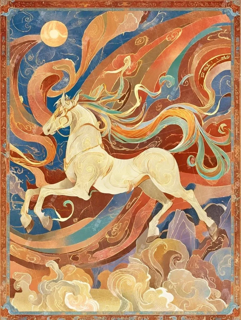Stylized Horse Mythical Fantasy Swirling Patterns Celestial