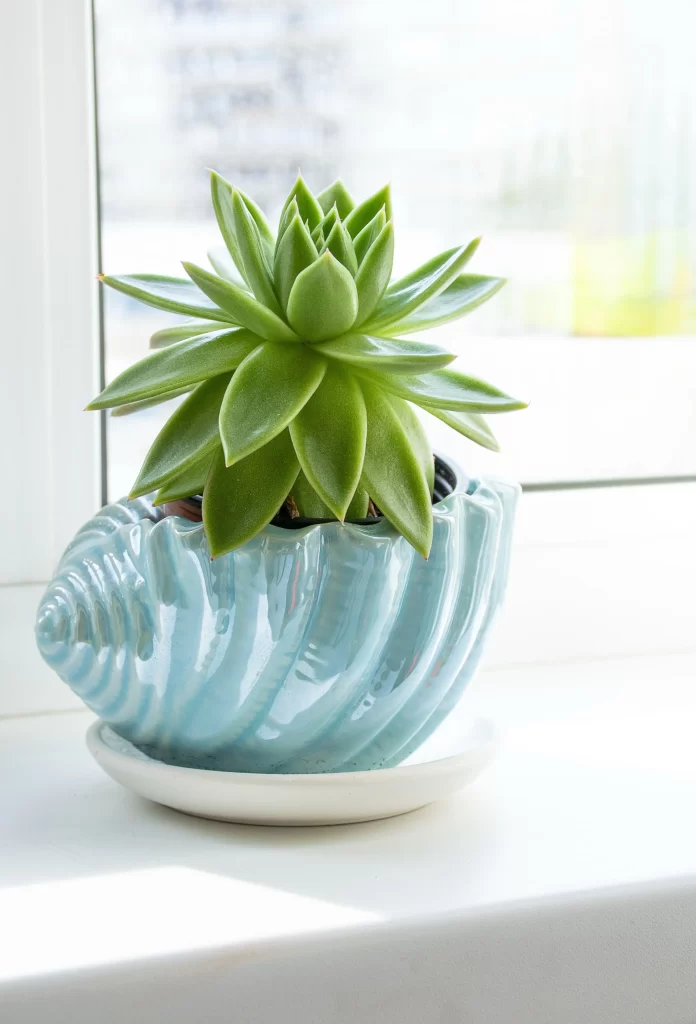 Succulent Green Blue Shell Pot Fleshy Leaves