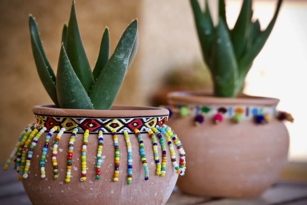 Succulent Thick Leaves Green Terracotta Pot Beaded Decoration