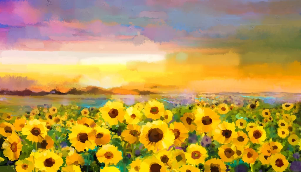Sunflower Field Yellow Blooms Sky Horizon