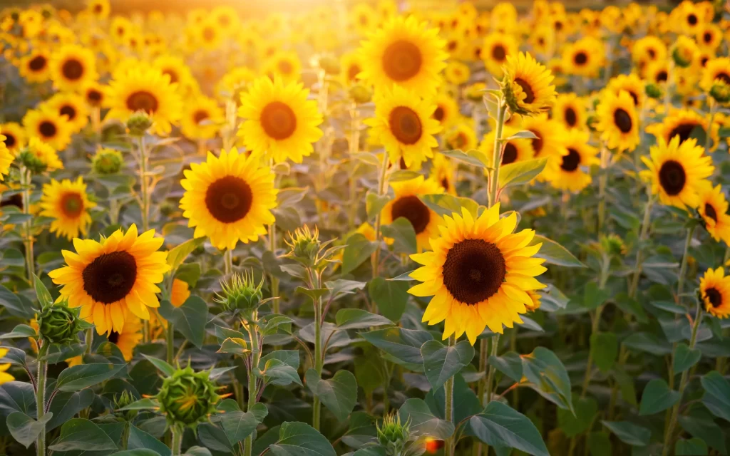 Sunflower Yellow Green Petals warm Leaf