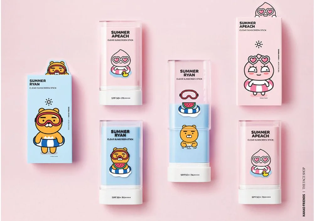 Sunscreen Stick Summer Characters Pink Blue Minimalist Design