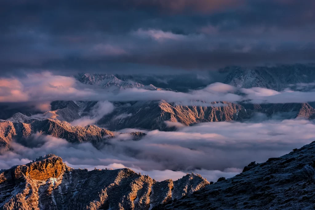 sunset golden amber orange ridge clouds panoramic