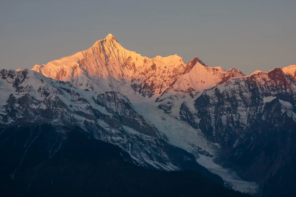 sunset golden snow peak ridge teal blue