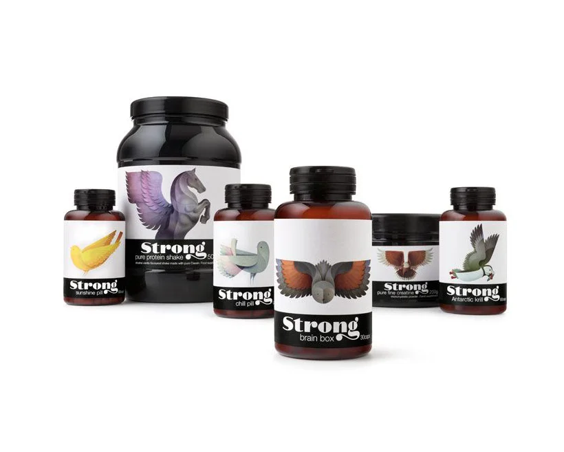 Supplement Bottles Animal Illustration Brown Black Strong Design