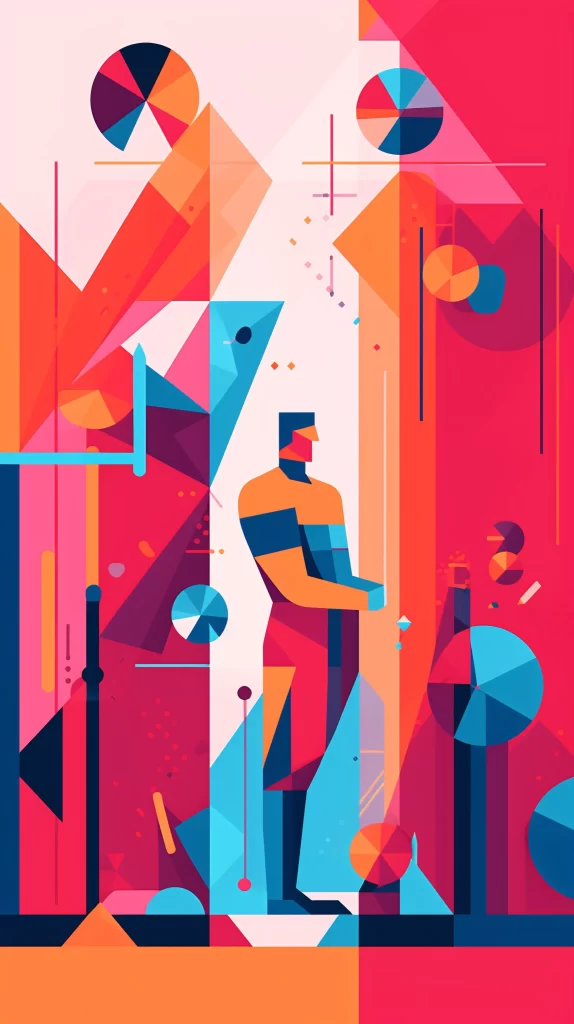 Surfer Red Blue Abstract Geometric Dynamic
