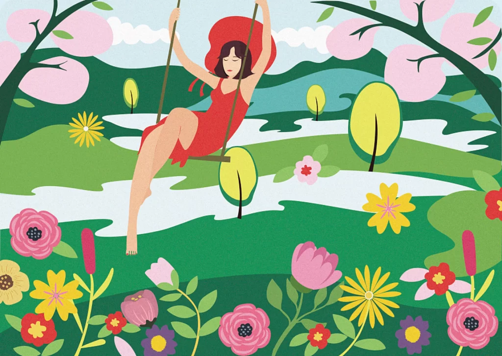 Swing Nature Flowers Trees Relaxation