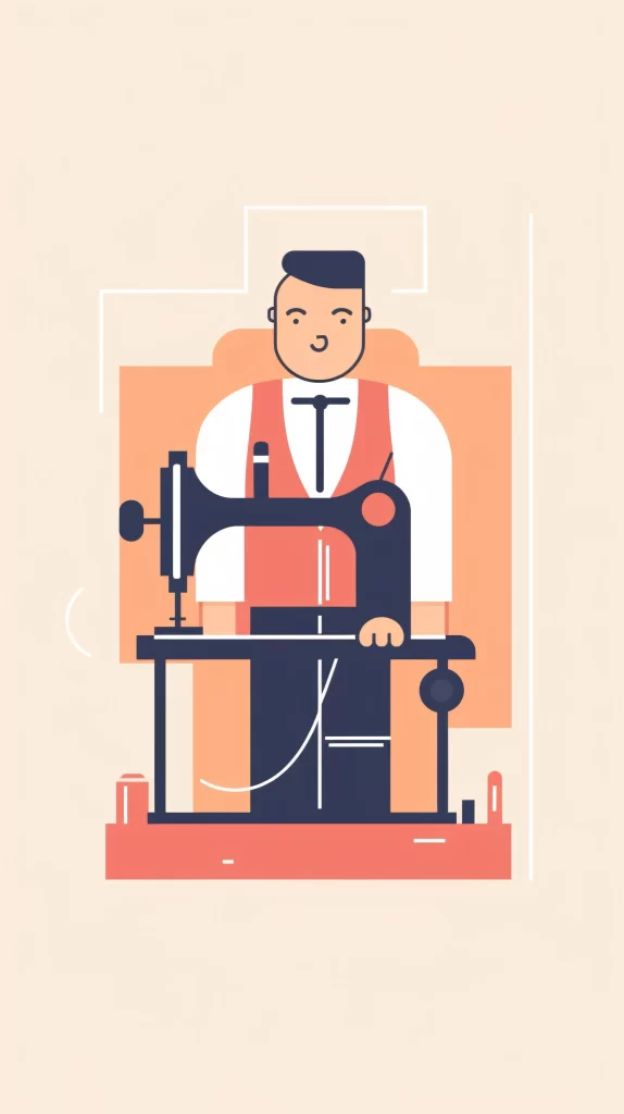 Tailor Red SewingMachine Flat Illustration Modern