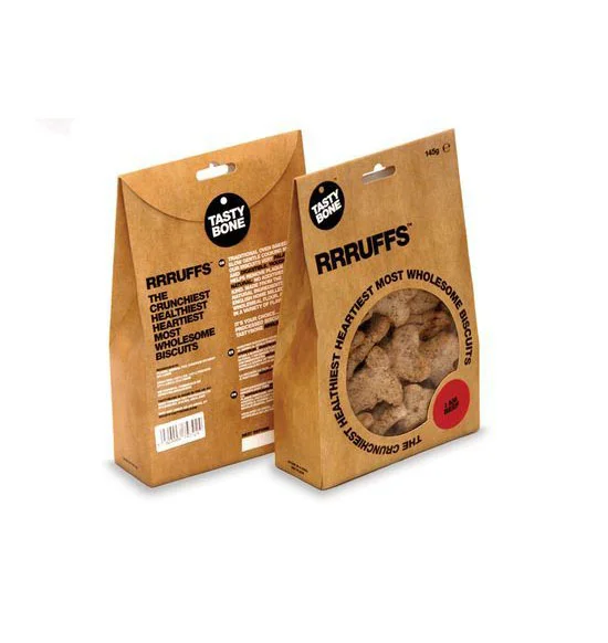 Tasty Bone Pet Treats Ruff’s Wholesome Biscuits Brown Paper Window