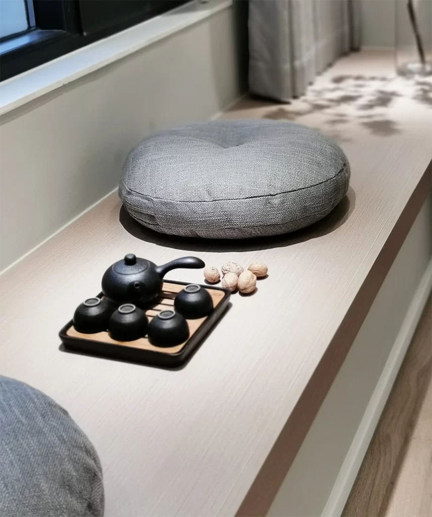 Tea Set Cushion Window Seat Neutral Tones Simple