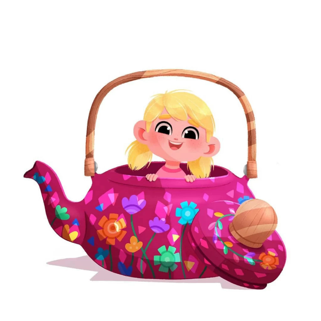 Teapot Girl Flowers Pattern Handle Eleonore Pelluau