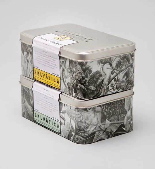 Tin Box Botanical Illustration Silver Green Elegant Design