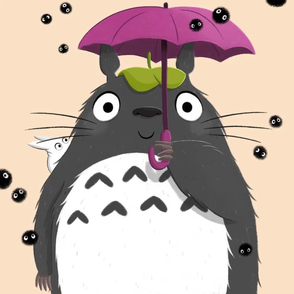 Totoro Umbrella Raindrops Leaf Rabbit Eleonore Pelluau