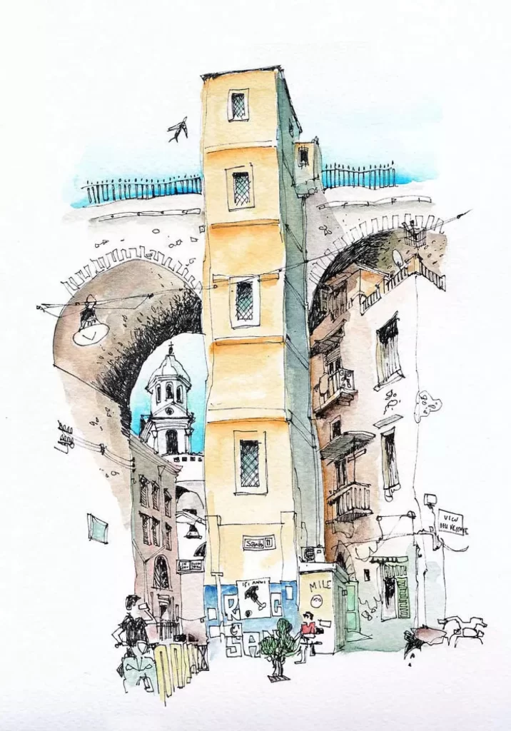 Tower Bridge Urban Architecture Watercolor