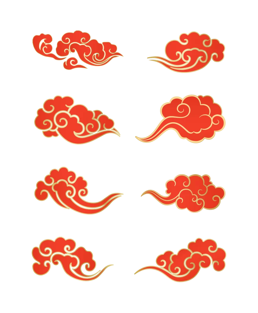 Traditional Clouds Red Gold Decorative Patterns