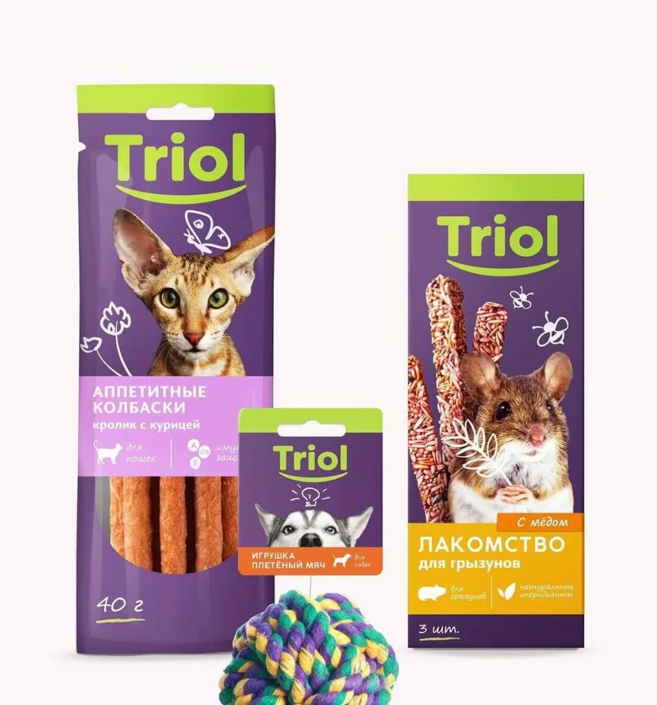 Triol Cat Treats Chicken Purple Package Illustration