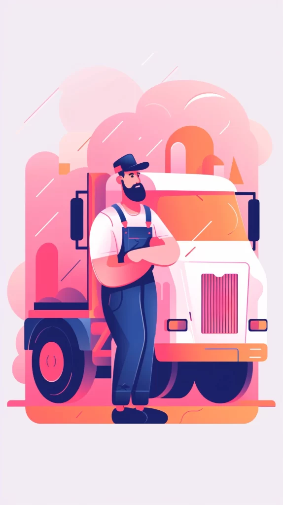 Truck Driver Blue White Pink Flat Illustration