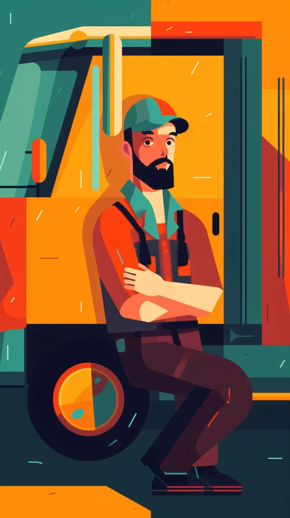 Truck Driver Orange Green Flat Illustration Modern