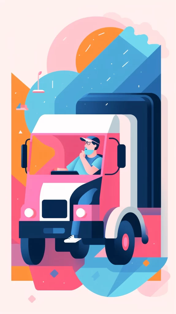 Truck Driver Pink Blue Abstract Flat