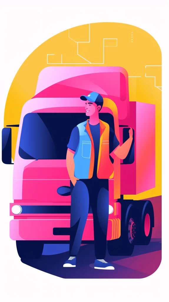 Truck Driver Pink Blue Orange Flat Illustration