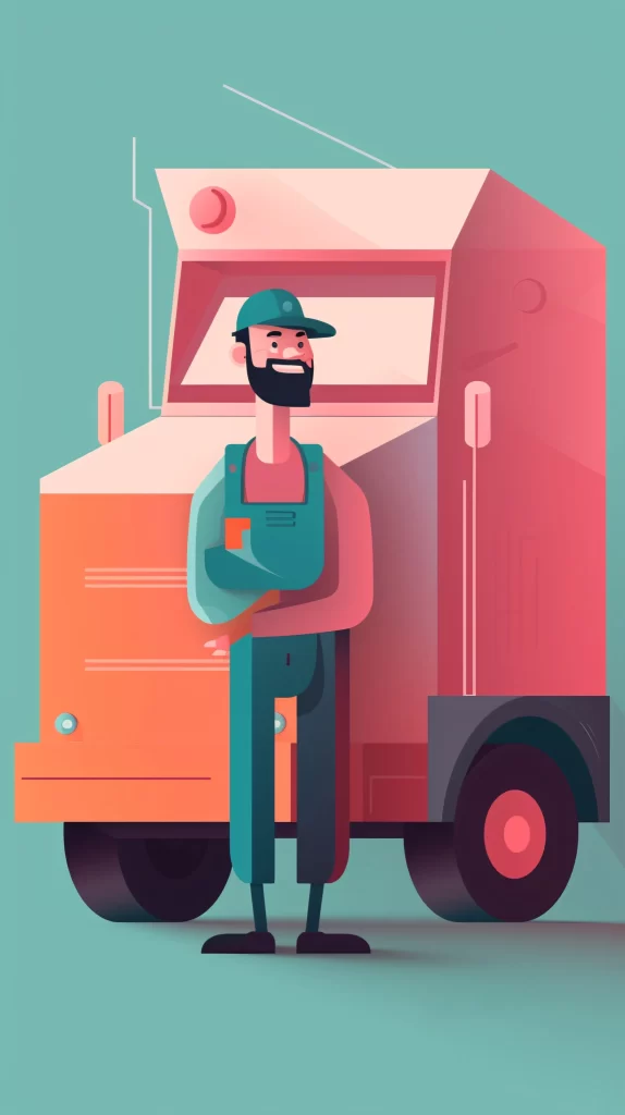 Truck Driver Red Orange Blue Flat Illustration