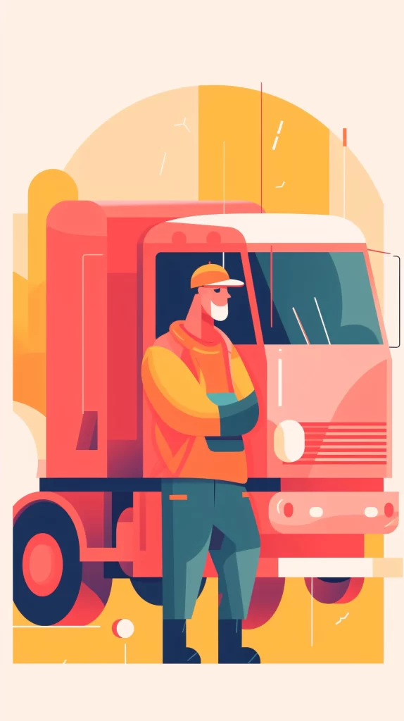Truck Driver Red Yellow Flat Illustration Modern