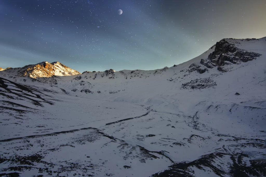 twilight golden snow peak ridge valley blue purple